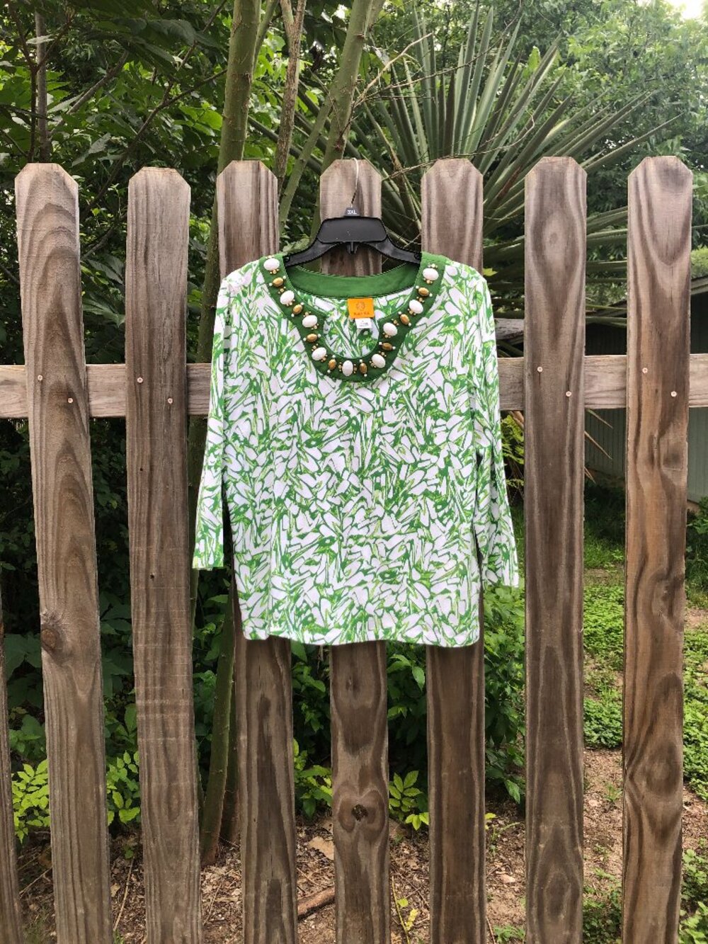 Ruby Rd Green & White Tunic with Plastic beads, Size L